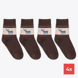 4er Set Winter Damensocke Wolle braun Rentier Motiv